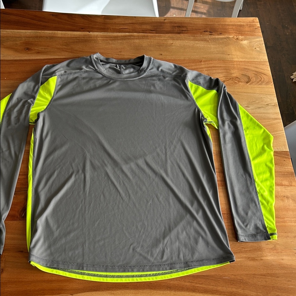 MEC Gray and Neon Yellow Men's Base Layer Long Sleeved Shirt Medium